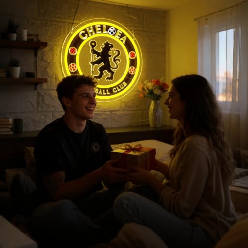 Image of Football Neon Sign for Wall Decor Soccer Neon Light for Man Cave | Dimmable Sport LED Light for Fan,Bedroom, Pub, Bar, Gift for Teams Supporters Football Enthusiasts Size 11.8*11.8 In