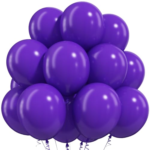 Image of Togvu Purple Balloons, 50Pack 12 Inch Matte Dark Purple Latex Party Balloons for Birthday Party Graduation Halloween Butterfly Bachelorette Decorations
