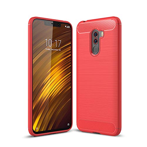 Cruzerlite Xiaomi Pocophone F1 Custodia, Carbon Fiber Shock Absorption Slim TPU Cover for Xiaomi Pocophone F1 (Red)