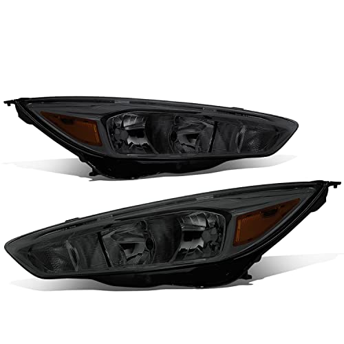 Pair of Smoked Housing Amber Corner Headlight Assembly Lamps Compatible with Ford Focus 3rd Gen 15-18
