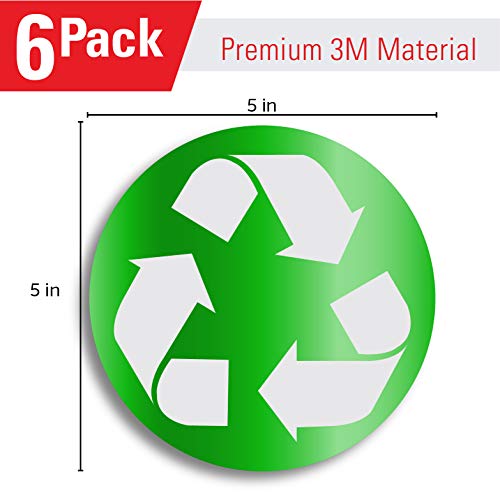 6 Pack (5In X 5In) Recycle Logo Sticker To Organize Your Trash - For Trash Cans, Garbage Containers And Recycle Bins - Premium Vinyl Decal (5In X 5In, Metallic Green) #TOP2