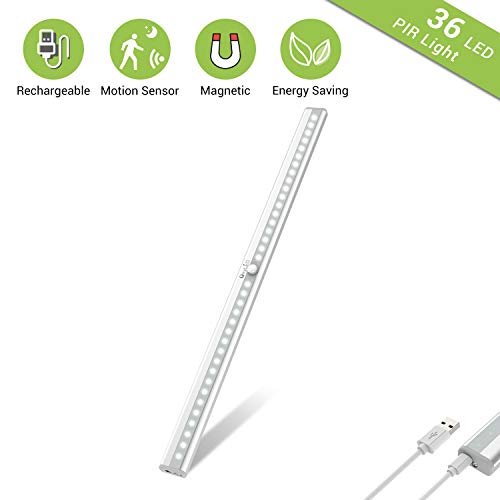 Wireless Under Cabinet Lighting, OxyLED 36 LED Motion Sensor Closet Lights, USB Rechargeable LED Kitchen Cabinet Lights, Motion Led Light Bar with Magnetic Strip, T-02Plus (3 Pack)