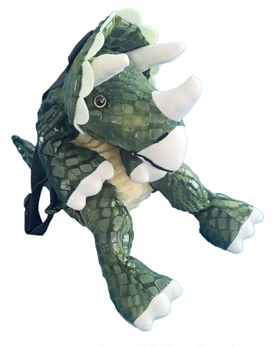 Plush Stuffed Triceratops Dinosaur Mini Backpack, Plush Green Stuffed Animal Shoulder Bag, Adjustable Nylon Straps with Zipper (DINO-3)