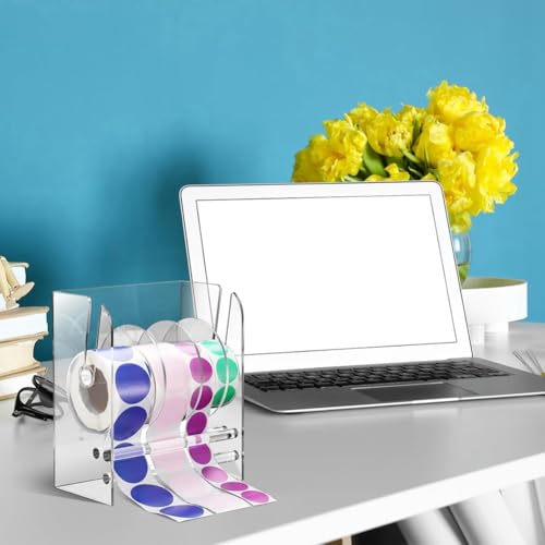 Elqubkan Etikettenspender, verstellbar, für Rollen, Acryl, Halterung für Etikettenrollen, transparent, Halterung für Aufkleber, 4 Scheiben