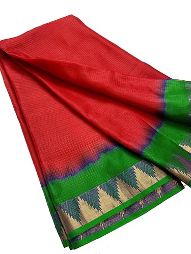 Image of Women's Bhagalpuri Pure Kota Doria Silk Net Saree With Temple Zari Border and Running Blouse Piece