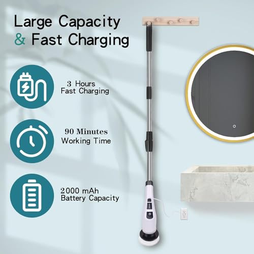 Image of Electric Spin Scrubber Cordless Electric Bathroom Scrubber with 9 Replaceable Brush Heads and Adjustable Handle Brushes for Cleaning bathrooms Suitable for Tiles Floors