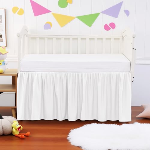 Image of Crib Bed Skirt Dust Ruffle 100% Cotton - Natural, Soft, Breathable for Baby's Delicate Skin, Nursery Toddler Crib Bed Skirt for Baby Boys Girls, Fits Standard Cribs 28 inch x 52 inch with 14 inch Drop