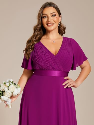 Image of Ever-Pretty Women's Chiffon Formal Evening Dresses for Curvy Women V-Neck Plus Size Floor Length Bridesmaid Dress