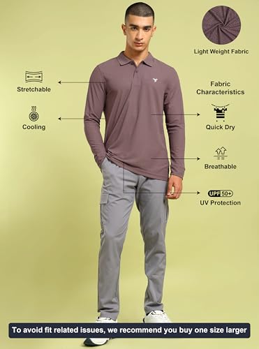 Image of TECHNOSPORT Mens Slim Fit Polyester Active Wear Collar Polo T-Shirt with Long Sleeves for Workout, Sports