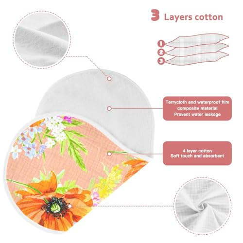 J JOYSAY Blossom Floral Orange Baby Burp Cloths for Boys Girls Large 22''x11'' Cotton 4 Layer Burp Rag for Babies Unisex one sizex43
