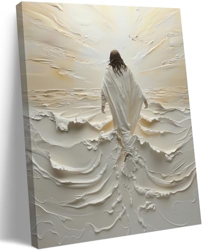 ICHZUMW Lienzo de Jesús cristiano para pared, póster de caminar sobre el agua, decoración de pared para dormitorio, sala de estar, baño, cocina, hogar, oficina, pasillo, dormitorio, regalos de