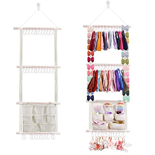 Image of cherrboll Hair Bows Holder Headband Organizer for Girls, Hair Clips Hanger Storage with Hooks, Wall Hanging Decor for Nursery Room