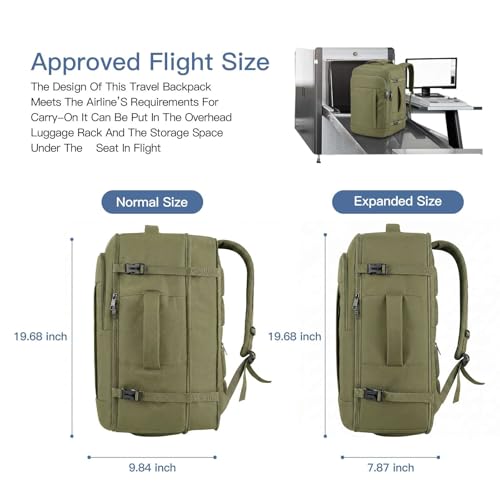 Image of Gieury Travel Backpack, Extra Large 50L Expandable Backpack for Men Women, Carry On Backpack For Airplanes, Travel Essentials Luggage Suitcase Daypack Travel Gift Weekender Bag, Army Green