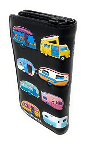 Shag Wear Happy Camper Van Large Wallet for Women and Teen Girls Vegan Faux Leather Stylish Campervan Design Spacious and Trendy RV Wallet 7" Black2