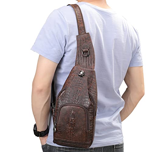 Leather Sling Bag Crossbody Backpack for Men WomenShoulder Chest Pack Multipurpose Casual Daypack (Black(crocodile pattern))4