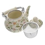 Abaodam Vintage Emaille Wasserkocher mit Siebeinsatz Stilvoller Teekessel für Tee Retro Design für Täglichen Gebrauch und für Teeliebhaber