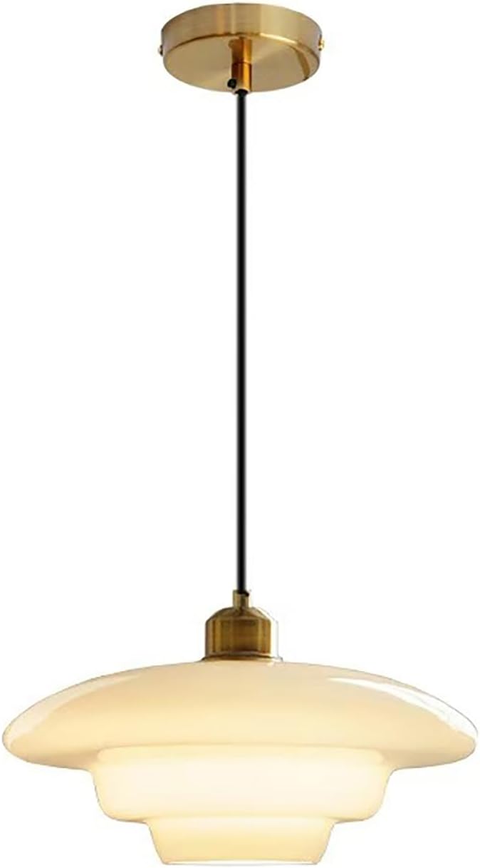 Vintage 12.6in White Glass Pendant Light Modern Spherical Hanging Lamp with Gold Metal Socket for Kitchen Island Dining Room Bedroom Living Room Hallway (11.8in)