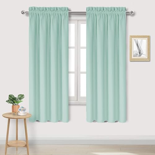 DWCN Blackout Curtains for Living Room Thermal Insulated, Energy Saving & Noise Reducing Bedroom Curtains, Mint Green, W 42x L 63 Inch, Set of 2 Rod Pocket Curtain Panels