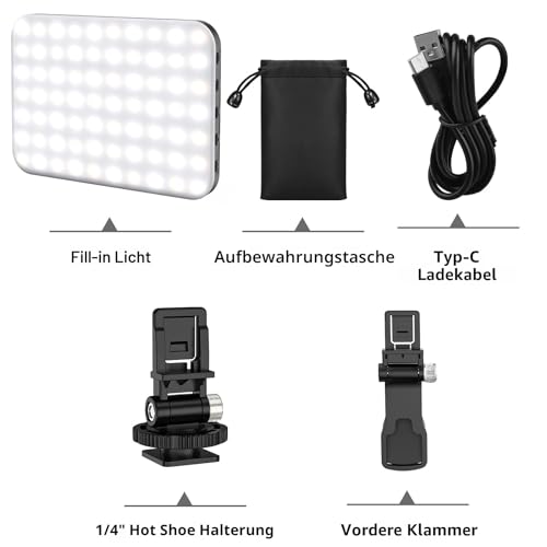 Selfie-Licht, 60 LED 2200mAh wiederaufladbares Handy-Fülllicht 7 Modi, 10-stufige Helligkeit, tragbares Clip-On-Licht für Telefon/Tablet/Laptop, Zoom Call Vlog Make-up TikTok Video Fülllicht 6