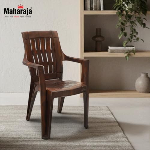 Image of MAHARAJA Premium Heavy Duty Plastic Chairs for Home, Office & Outdoor (Teakwood,Pack of 4)