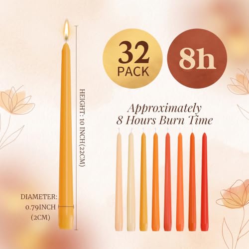 Image of MTLEE 32 Pcs Orange Taper Candles Bulk 10 Inch Long Candlestick, Smooth