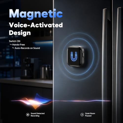 64GB(9800H) Magnetic Voice Activated Recorder with MP3/WAV & HD Recording - Image 5