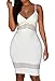 Sexy Womens Sheer Stripes Accent V Neck Party Midi Dress (Medium, White)
