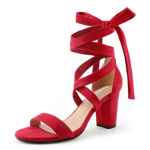 Image of JOY IN LOVE Women's Lace Up Heels 3 Inch Chunky Block Heel Strappy Sandals