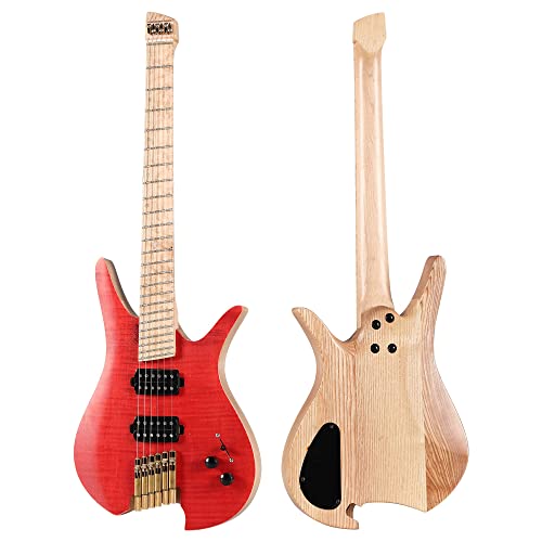 Batking Guitarra Eléctrica Sin Cabeza, 6 Cuerdas Fanned Fret Travel Guitar (rojo) Cover