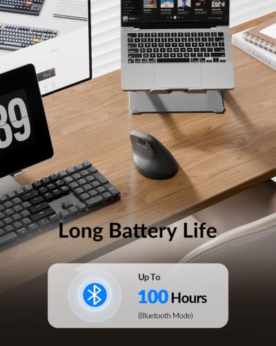 Image of Keychron M5 Wireless Ergonomic Mouse, Compact Vertical Mice with Thumb Wheel, Silent Clicks, 2.4 GHz /Bluetooth /Wired Rechargeable, Customizable Buttons, for Laptop macOS /Windows - Black | 47 ergonomic grip, PixArt 3311 sensor, Up to 12K DPI, 2.4 GHz /Bluetooth /USB-C, Programmable Buttons for Laptop macOS /Windows