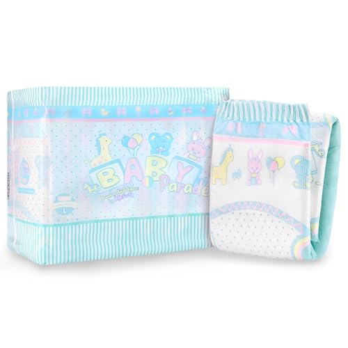 LittleForBig Pañales estampados para adultos con cierre de velcro ajustable, 10 piezas, Baby Parade (grande 91-121 cm)