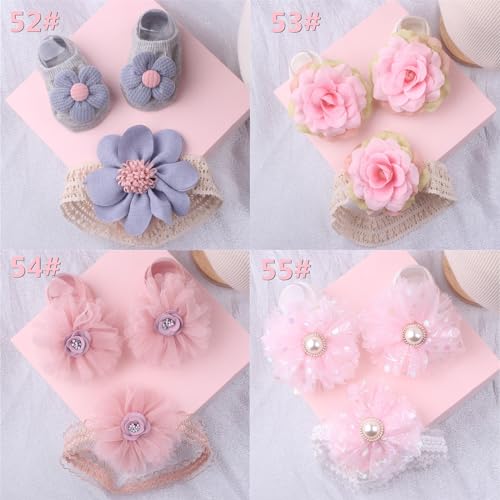 Baby Bow Headband & Socks Set for 0-1Y Boy Girl Elastic Lace Headdress Infant Floor Socks Newborns Accessories Baby Hairband Socks Set4