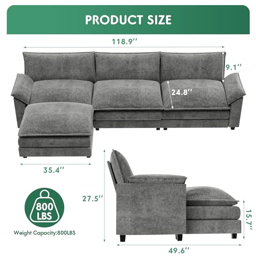 image for YESHOMY Sectional Modular Sofa L Shaped Chenille Fabric Couch with Hig