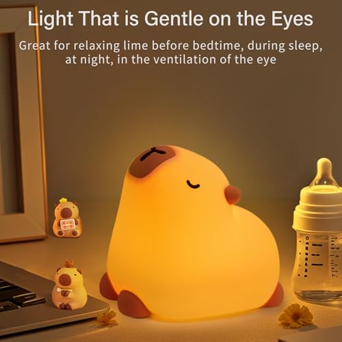 AmmToo Nachtlicht Kinder Capybara Nachtlampe -Capybara Lampe Dimmbar Timer, Touch-Steuerung Silikon Nachtlicht Baby, USB-Aufladbar Niedliche Panda Lampe, Mit kleinen Orangen für Kinderzimmer Deko