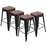 HAOBO Home 24" Backless Metal Counter Stool Height Bar Stools [Set of 4], Barstools with Wooden Seat