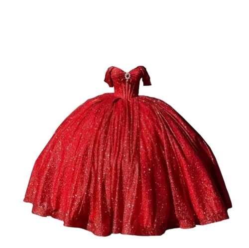 Glittery Tulle Women's Off The Shoulder Masquerade Puffy Prom Dress Long Ball Gowns Quinceanera Dresses Bow 2025