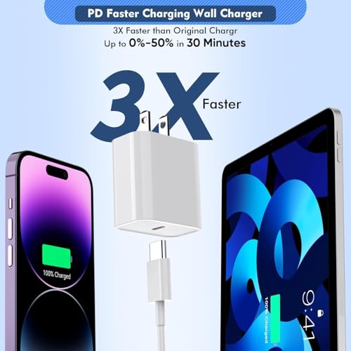 Image of iPhone Charger Fast Charging,PD i Phone USB C Wall Charger Block i Phone 14 Fast Charger with 3FT USB C to Lightning Cable Cord, Type-C Power Adapter Cube for iPhone 14 /13 /12 /11 /XS Max /XR /X /8 /7 /SE2022
