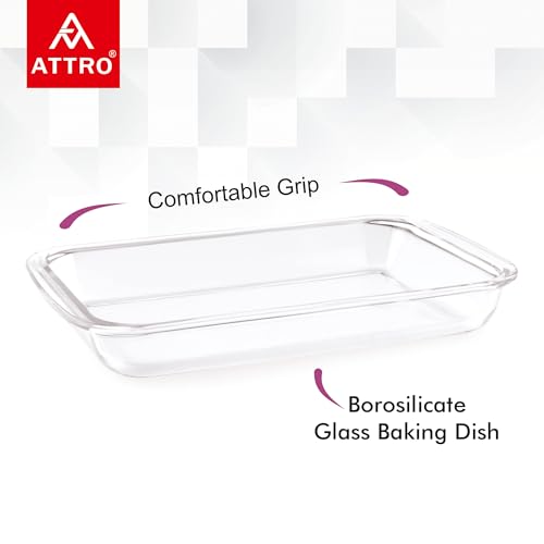 Image of ATTRO Glassox Borosilicate Rectangle Glass Baking Dish Micorwave Oven Safe Freezer Safe Baking Tray Serving Dish Bakeware- 3000ml