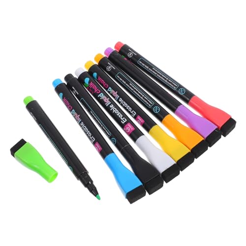 GATHINESS 8 Rotuladores Magnéticos para Pizarra de Escritura con Borrador, Punta Fina y Escritura, Ideales para Oficina y Enseñanza, Material Pp Resistente