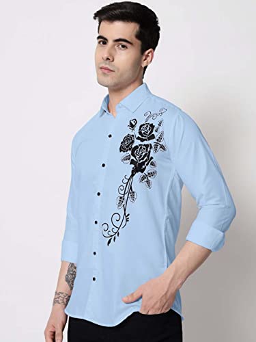 Image of Zombom Men's Regular Fit Cotton Blend Printed Spread Collar Full Sleeve Casual Shirt