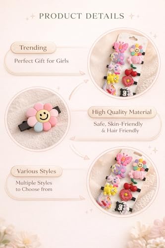 Image of 3 Pack - (30 Clips) Rakshabandhan gift for sister kids Baby Girl Hair Clips Kids Gifts for Girls | Safe Soft No Slip Toddler Cartoon Hair Clips for Girls(20Pcs) | Korean Style Small Flower Pearl Mini Hair Claw Clips with Flower Design(10Pcs), Cute Baby Hair Accessories Set (Random Colors & Designs)