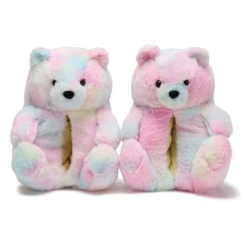 Image of Women's Funny Teddy Bear Slippers,Cute Slippers for Women,Fuzzy Indoor House Slipper,Fluffy Cartoon Bedroom Slipper,Birthday Gifts for Women,Men,Ladies,Girls