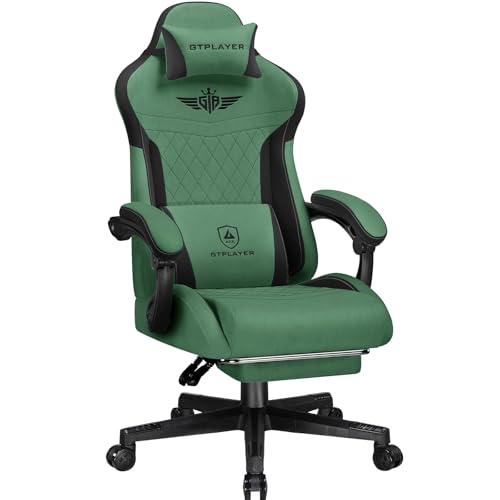GTPLAYER Chaise Gaming, Chaise de Jeu Ergonomique en Tissu avec Soutien Lombaire, Chaise PC avec Dossier allongé, capacité de Charge jusqu'à 150 kg, Vert