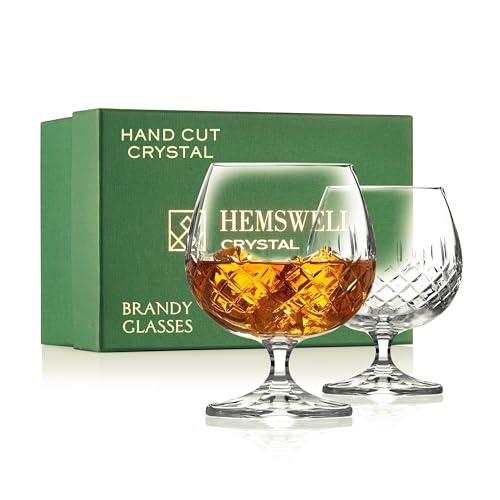 Hemswell Brandy Glasses Set of 2 - Cut Crystal Cognac Snifter with Satin Lined Gift Box 250ml - Wicklow Design