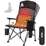 Overmont Heated Camping Chair with Adjustable High Backrest - 3 Heat Levels Seat & Backrest Separately Control - Heavy Duty Portable Heated Chair for Adults Supports 450 LBS - Battery NOT Included
