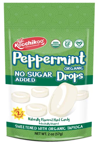 Koochikoo Flavored Hard Candy Drops, Peppermint Flavor, Organic, Vegan & Sugar Free Naturally Flavored Hard Candy, 16 Individually Wrapped Drops/Pouch (Pack Of 1) #TOP25