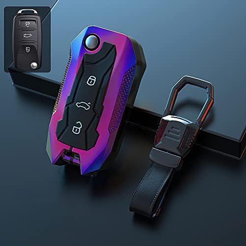 ontto Car Key Fob Cover Keyring fit for VW Golf Polo Jetta Touran Tiguan Seat Leon Ibiza Toledo Skoda Rapid Fabia Octavia Superb Accessories Alloy Flip Key Case keychain key Shell key Holder Black B