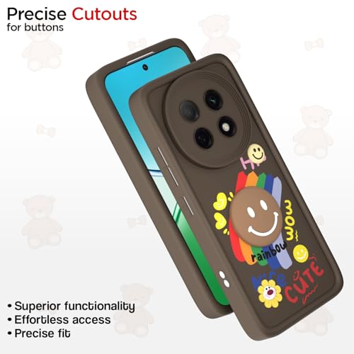Image of Pikkme Back Cover for Oppo F29 5G | Soft Silicone| Cute Rainbow Smile & 3D Cartoon Flower Design | Shockproof Raised Camera Protection Bumper Case (Brown)