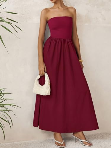 Image of PRETTYGARDEN Women 2026 Summer Elegant Strapless Maxi Dress Tube Top Dress A Line Flowy Long Wedding Party Cocktail Dresses