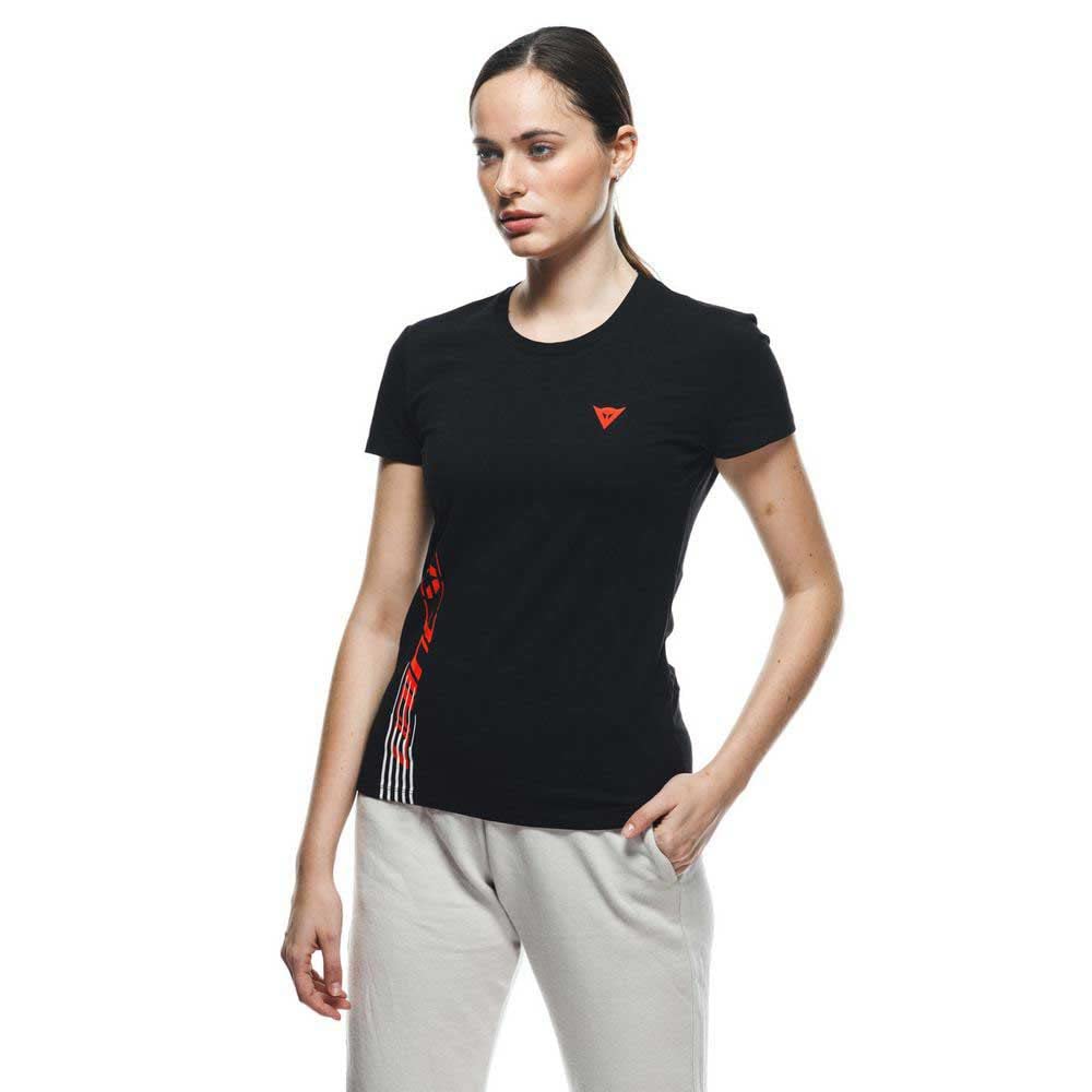 Dainese Logo Lady T-Shirt, Short Sleeve, 100% Cotton, Women, Black/Fluo Red, XL